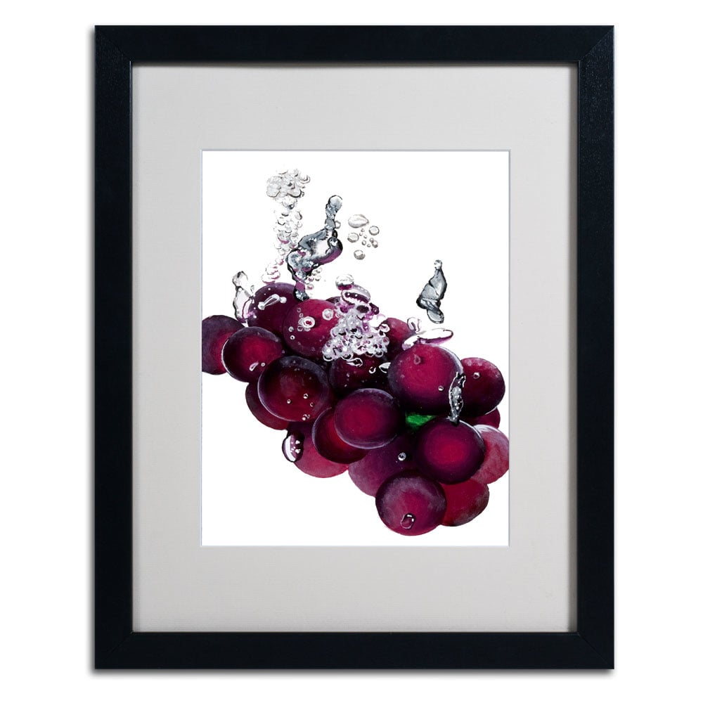 Roderick Stevens 'Grapes Splash II' Black Wooden Framed Art 18 X 22 Inches