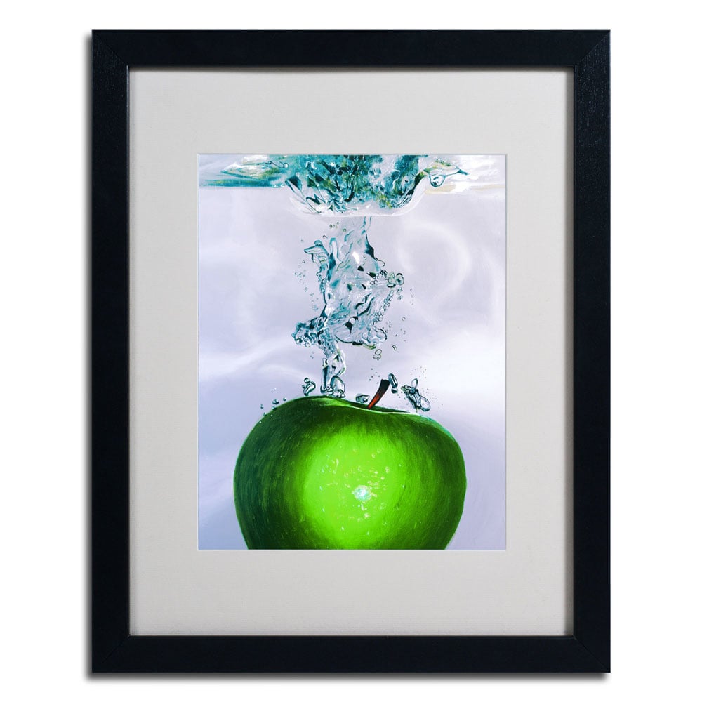 Roderick Stevens 'Apple Splash II' Black Wooden Framed Art 18 X 22 Inches