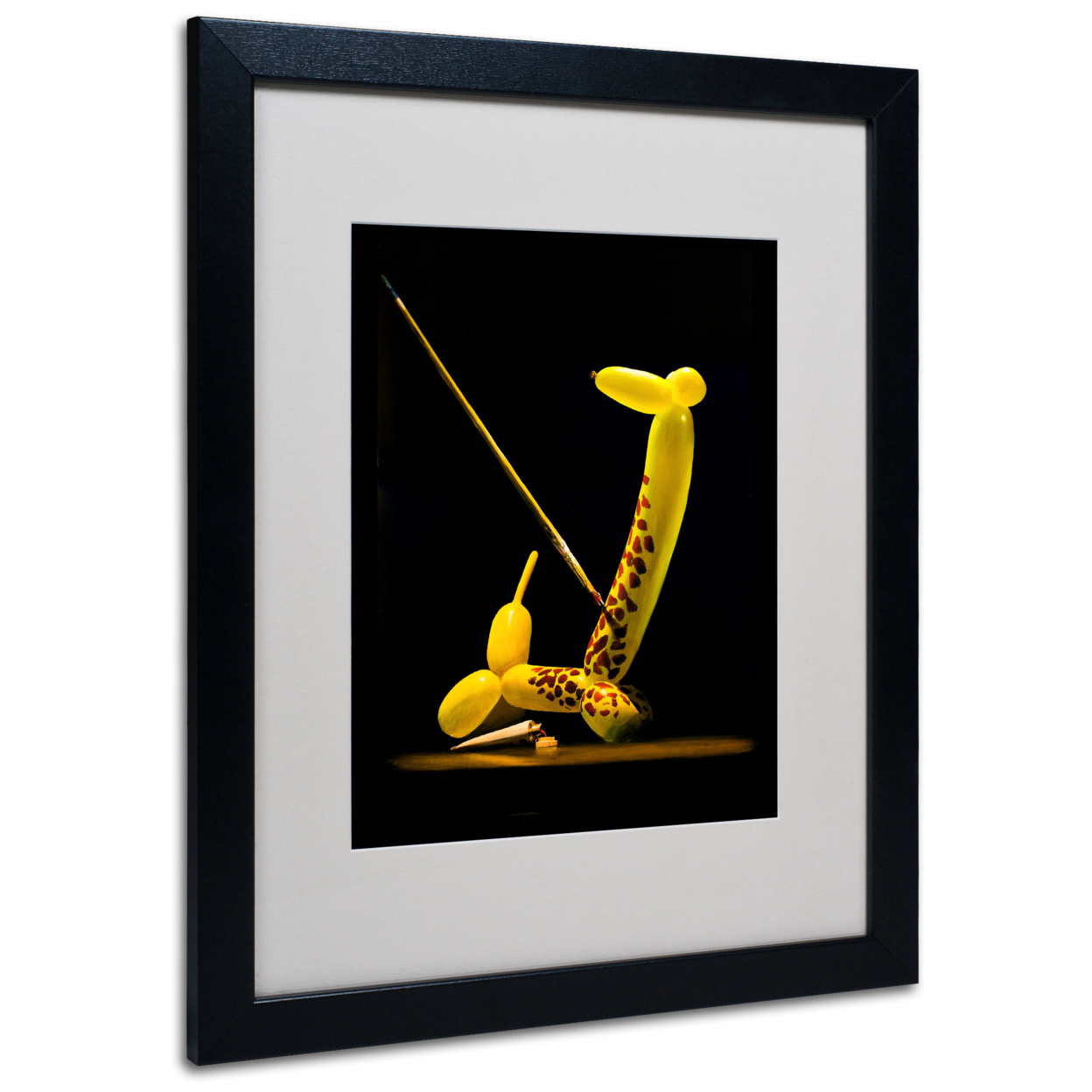 Roderick Stevens 'Balloon Giraffe' Black Wooden Framed Art 18 X 22 Inches