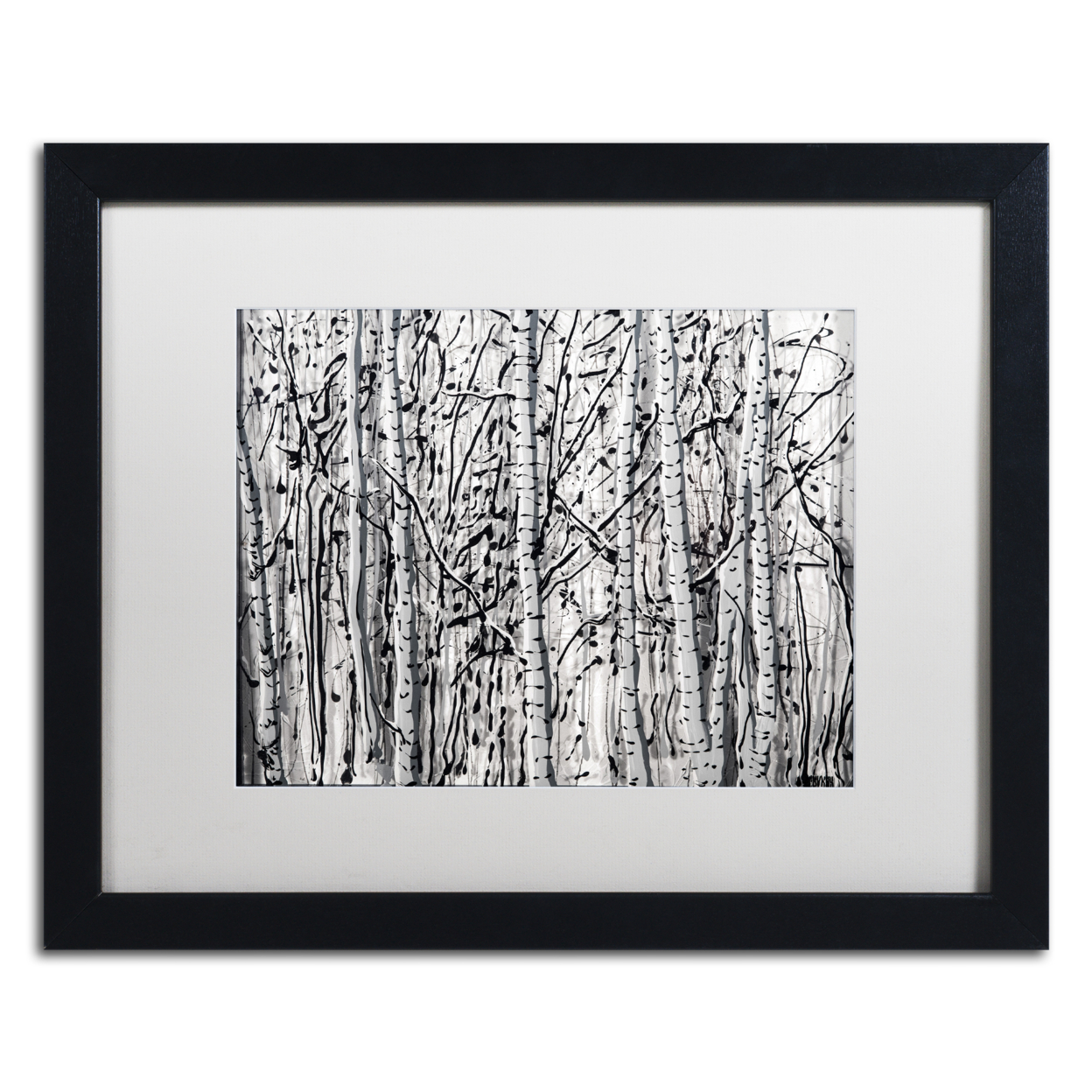 Roderick Stevens 'Winter Aspens' Black Wooden Framed Art 18 X 22 Inches