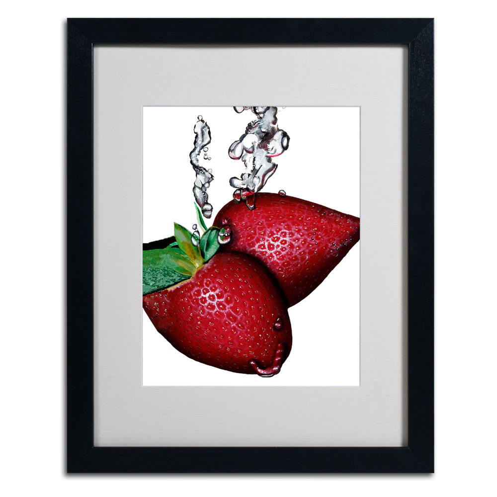 Roderick Stevens 'Strawberry Splash II' Black Wooden Framed Art 18 X 22 Inches