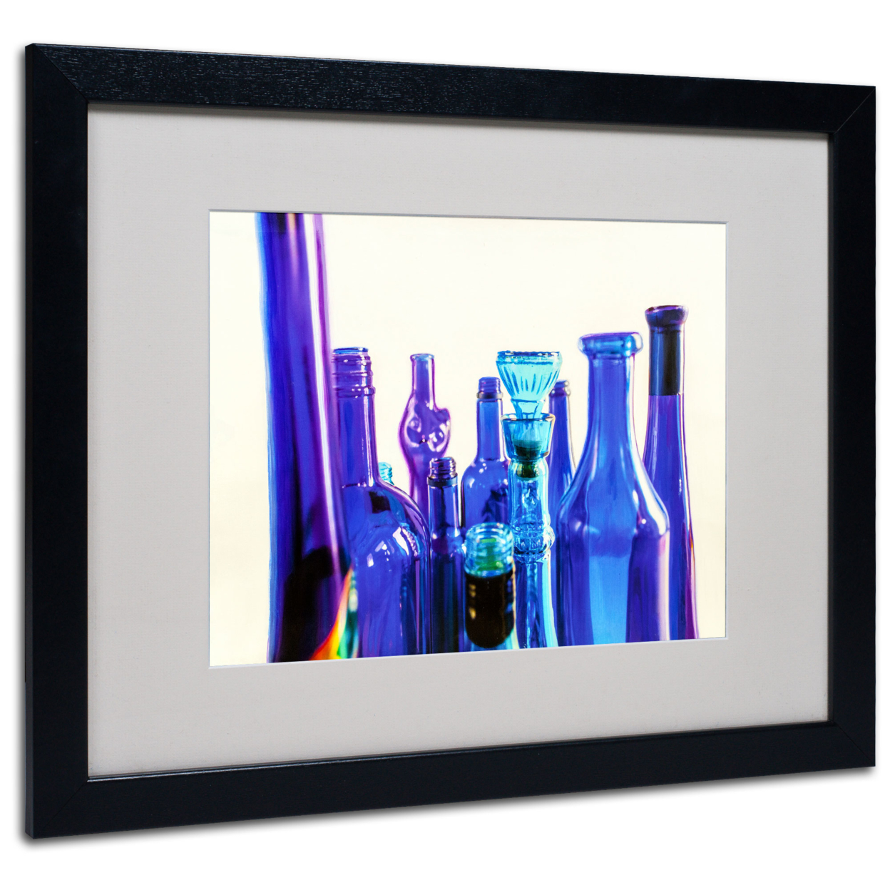 Roderick Stevens 'Blue Bottle Tops' Black Wooden Framed Art 18 X 22 Inches