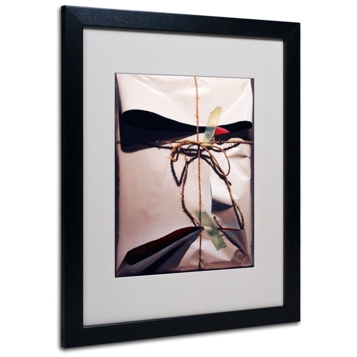 Roderick Stevens 'White Wrap With Twine' Black Wooden Framed Art 18 X 22 Inches