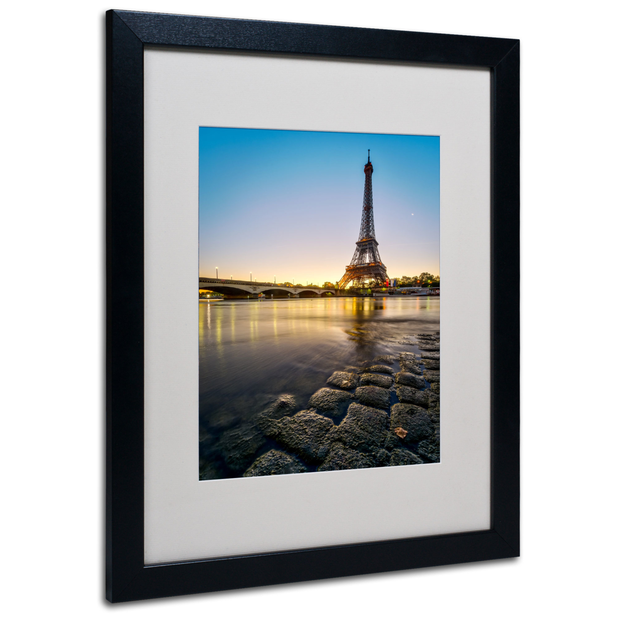 Mathieu Rivrin 'Sunrise In Paris' Black Wooden Framed Art 18 X 22 Inches