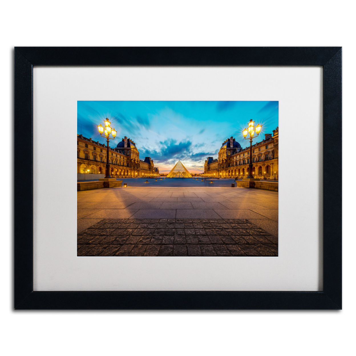 Mathieu Rivrin 'Blue Hour From The Louvre' Black Wooden Framed Art 18 X 22 Inches