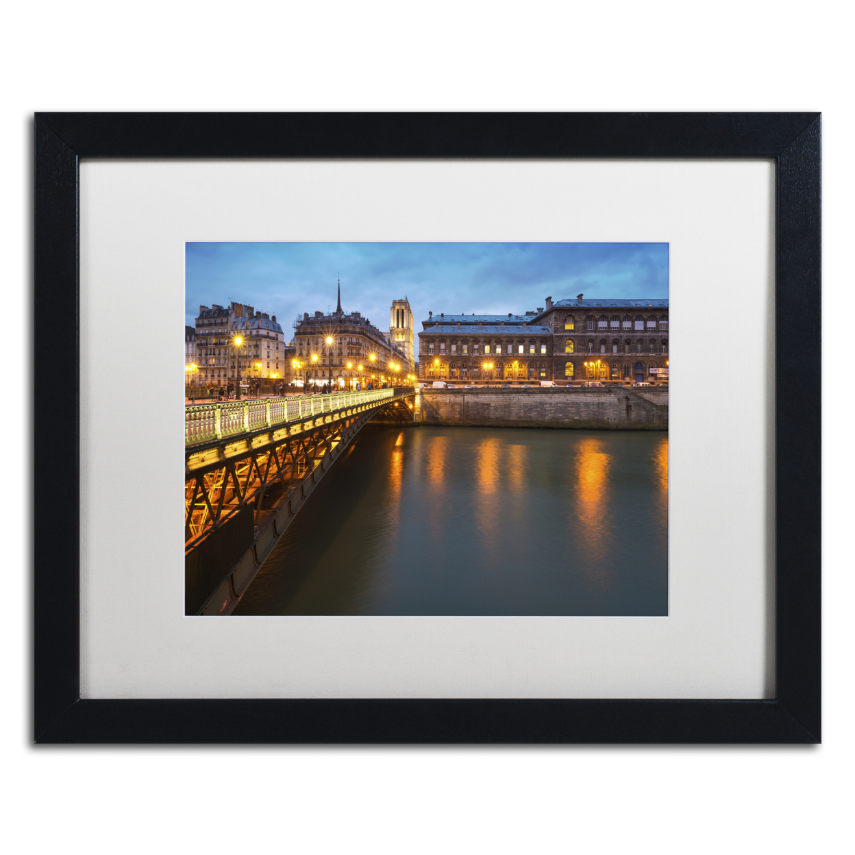 Mathieu Rivrin 'Bridge Of Arcole In Paris 2' Black Wooden Framed Art 18 X 22 Inches