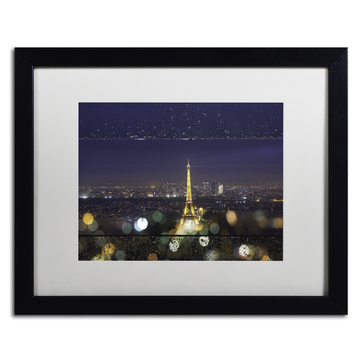 Mathieu Rivrin 'Fireworks Of Rain In Paris' Black Wooden Framed Art 18 X 22 Inches