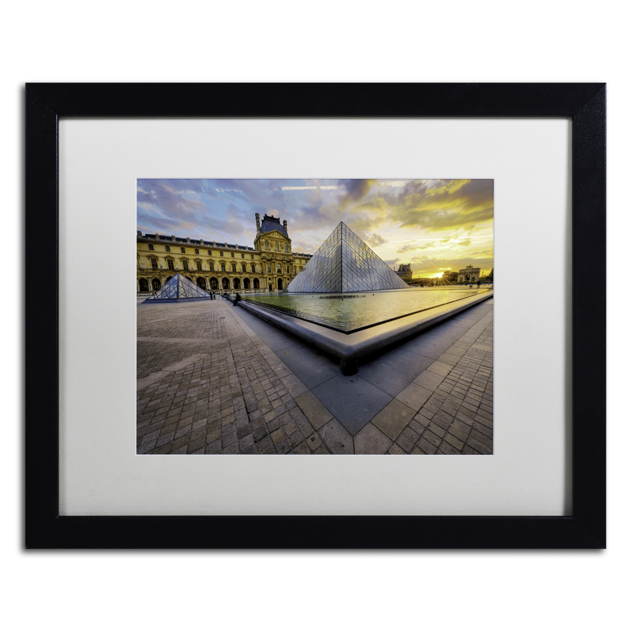 Mathieu Rivrin 'Geometry Of The Louvre Museum' Black Wooden Framed Art 18 X 22 Inches