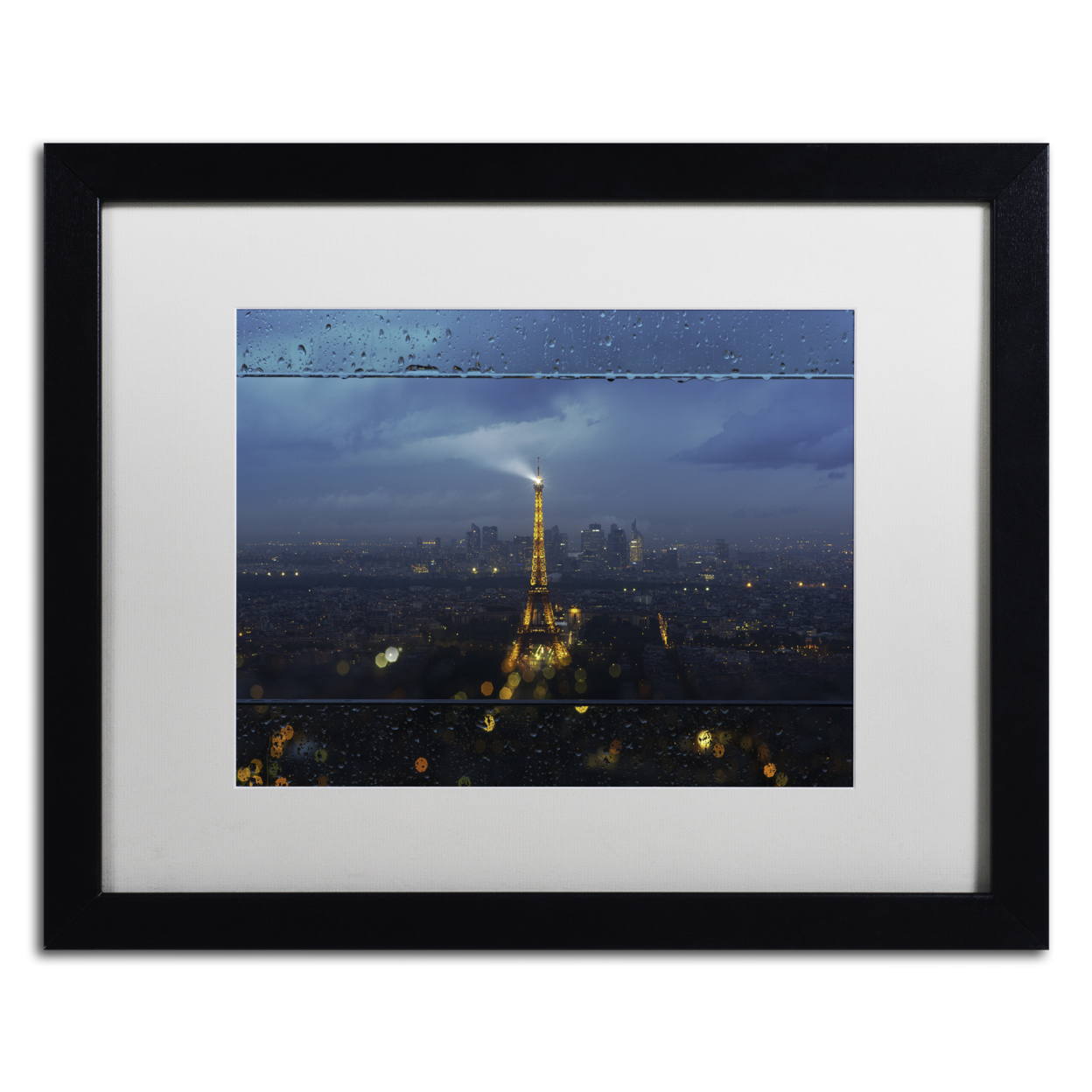 Mathieu Rivrin 'Raining Day In Paris' Black Wooden Framed Art 18 X 22 Inches