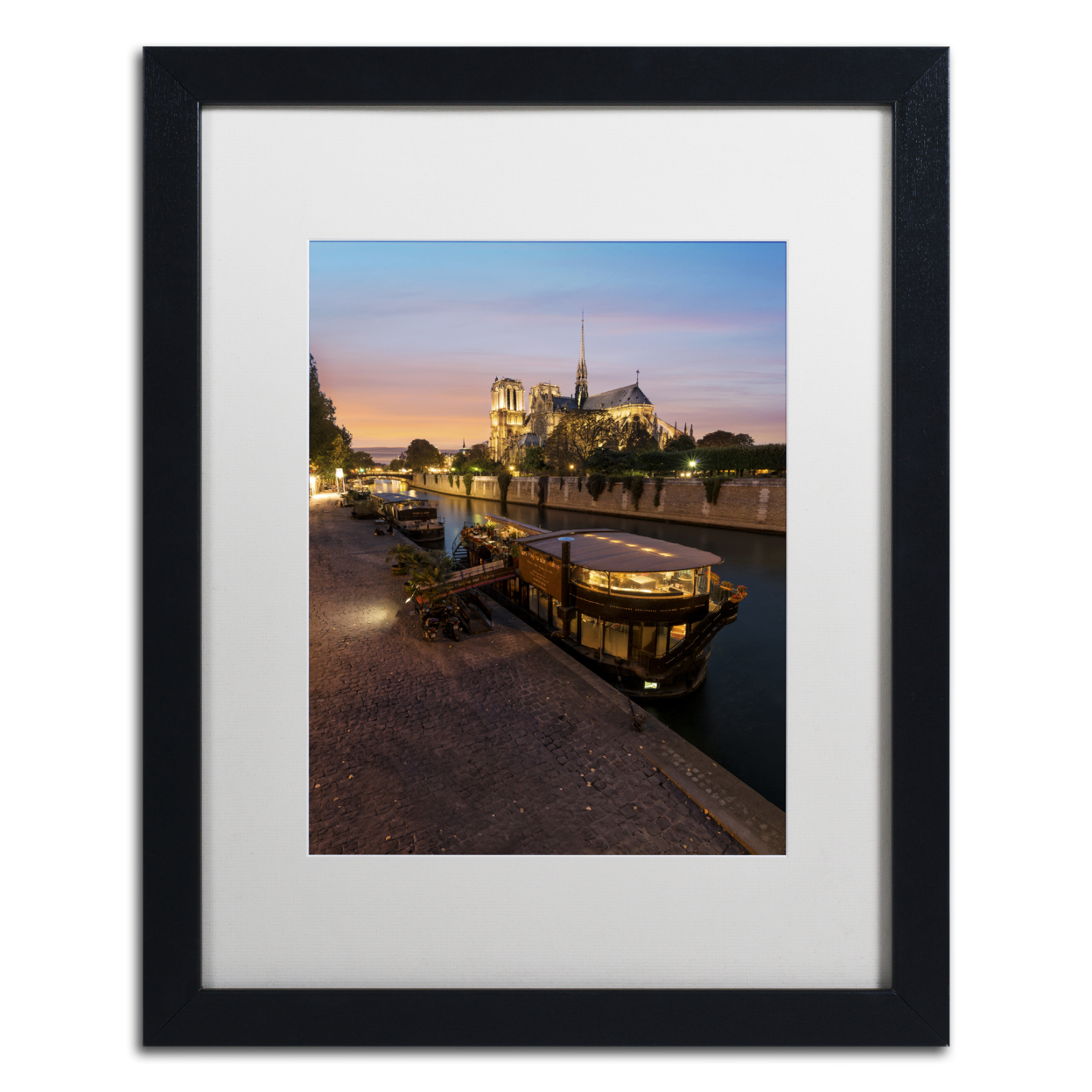 Mathieu Rivrin 'Sunset In Notre Dame De Paris' Black Wooden Framed Art 18 X 22 Inches
