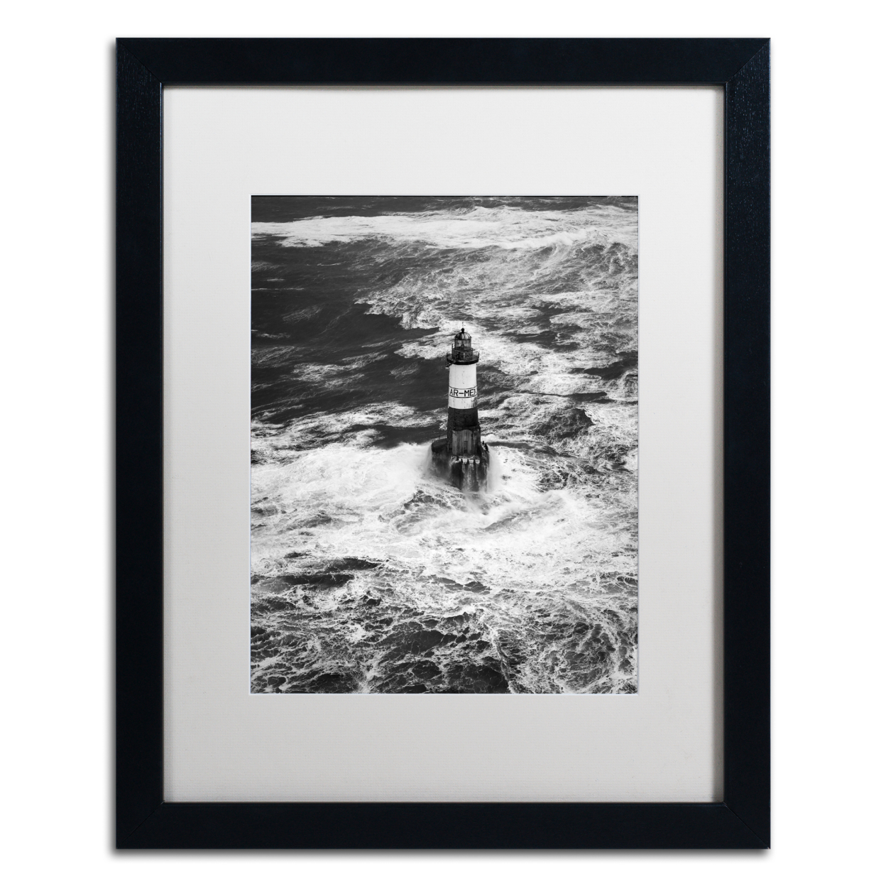 Mathieu Rivrin 'Armen Lighthouse Against Ruzica' Black Wooden Framed Art 18 X 22 Inches