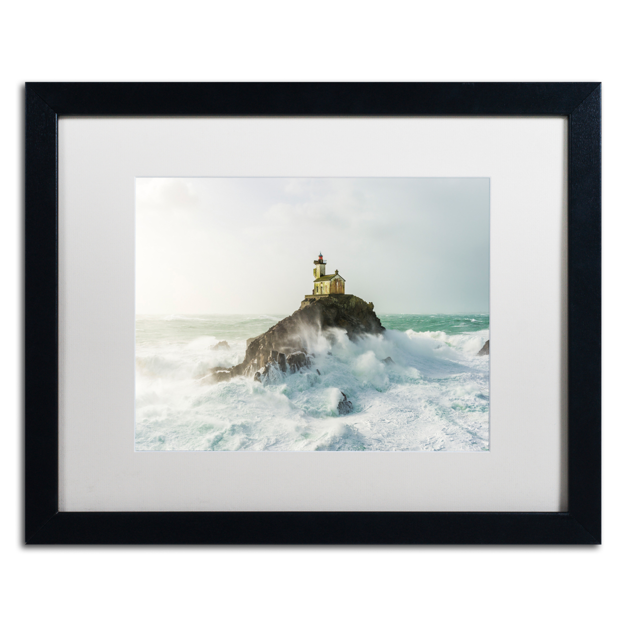 Mathieu Rivrin 'Haunted Lighthouse In The Storm' Black Wooden Framed Art 18 X 22 Inches
