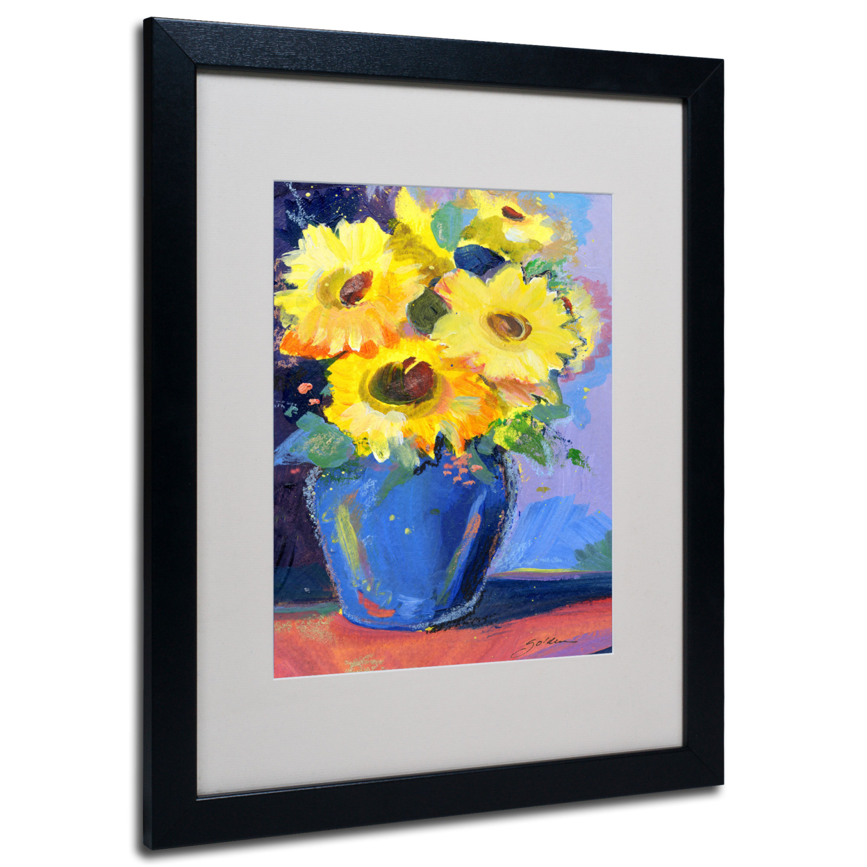 Sheila Golden 'Sunflowers II' Black Wooden Framed Art 18 X 22 Inches