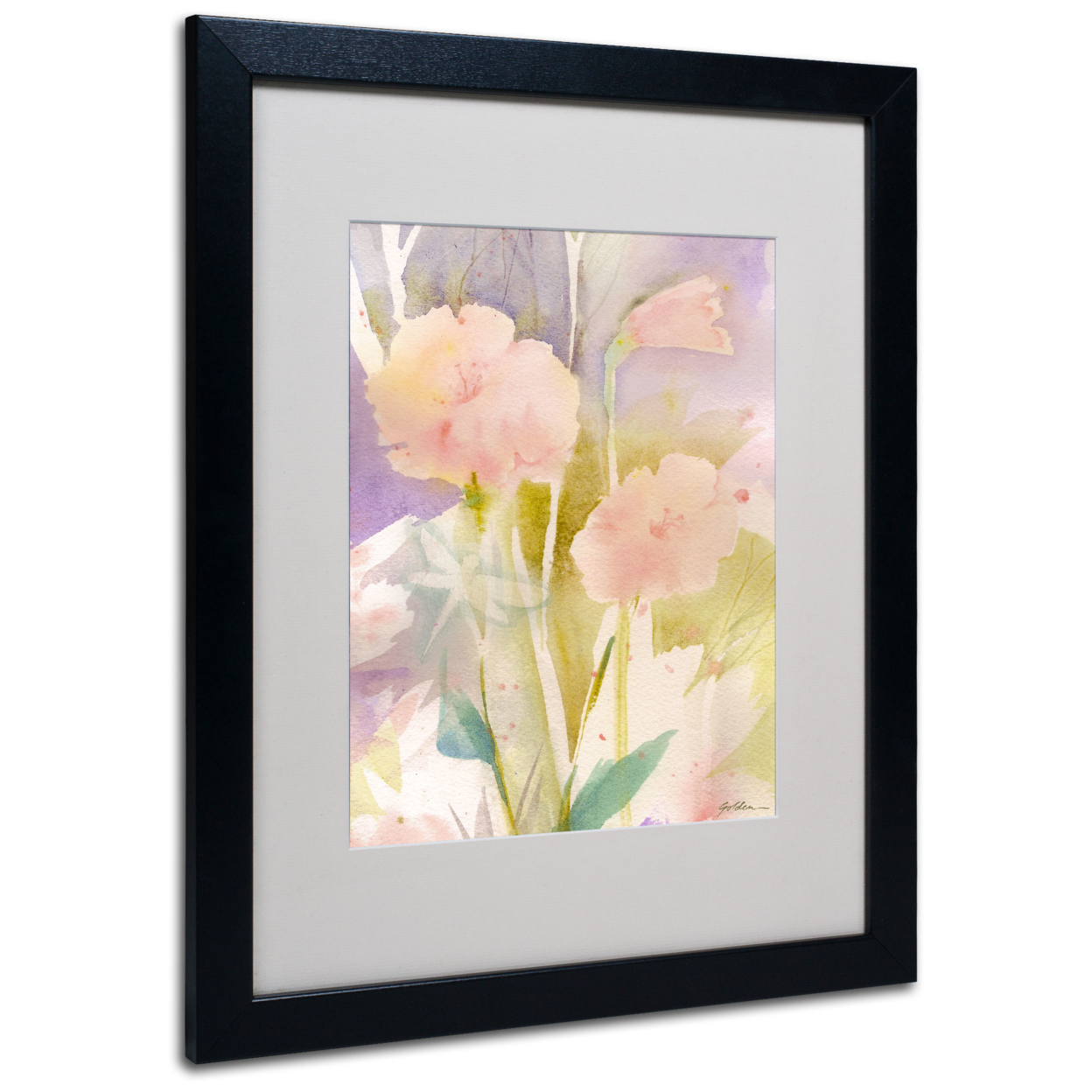 Sheila Golden 'Pink Dragonfly Shadows' Black Wooden Framed Art 18 X 22 Inches