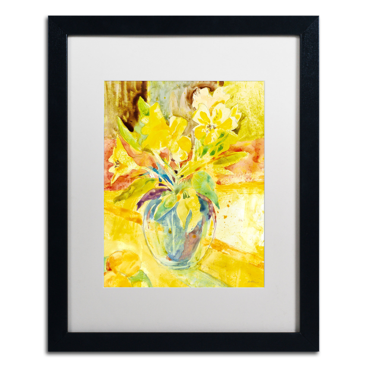 Sheila Golden 'Vase With Yellow Flowers' Black Wooden Framed Art 18 X 22 Inches