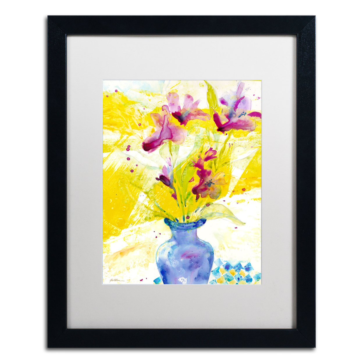 Sheila Golden 'Purple Blooms In Sunlight' Black Wooden Framed Art 18 X 22 Inches