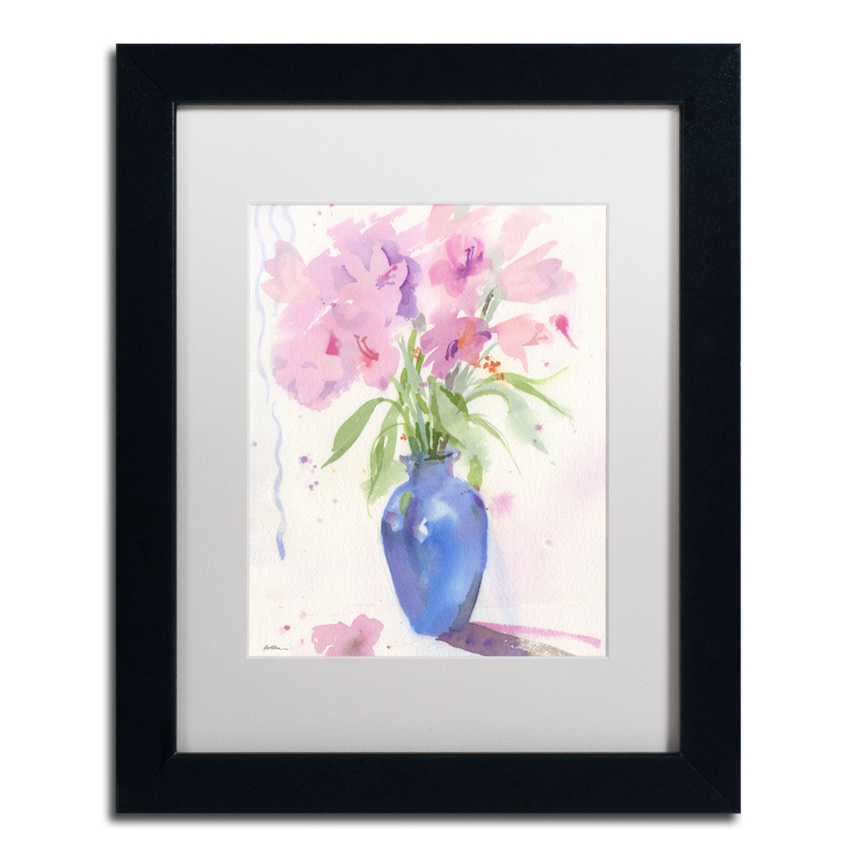 Sheila Golden 'Blue Vase#4' Black Wooden Framed Art 18 X 22 Inches