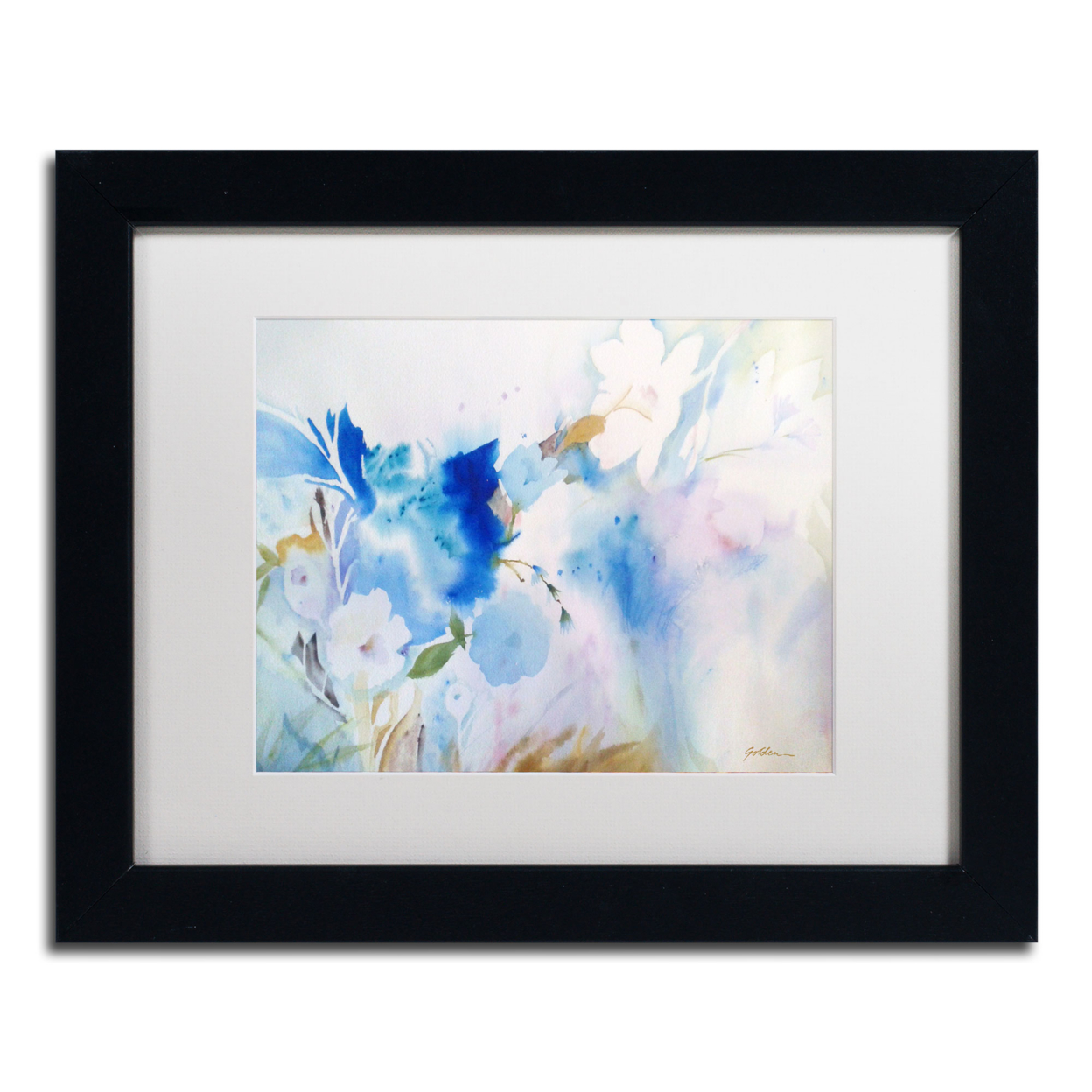 Sheila Golden 'Blue Whispers' Black Wooden Framed Art 18 X 22 Inches