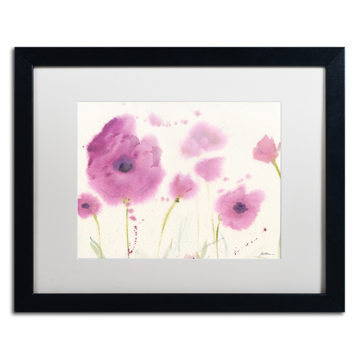 Sheila Golden 'Purple Poppies' Black Wooden Framed Art 18 X 22 Inches