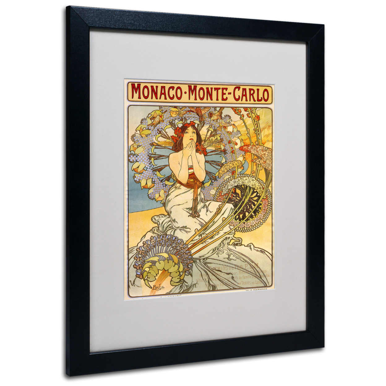 Alphonse Mucha 'Monaco-Monte Carlo' Black Wooden Framed Art 18 X 22 Inches