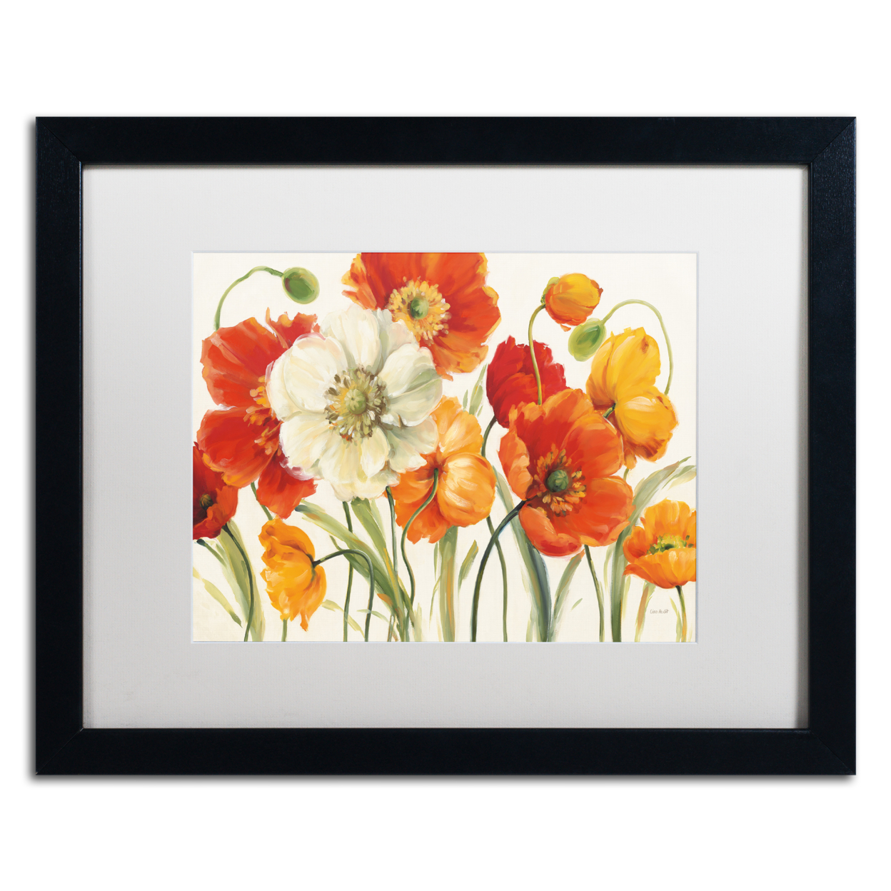 Lisa Audit 'Poppies Melody I' Black Wooden Framed Art 18 X 22 Inches