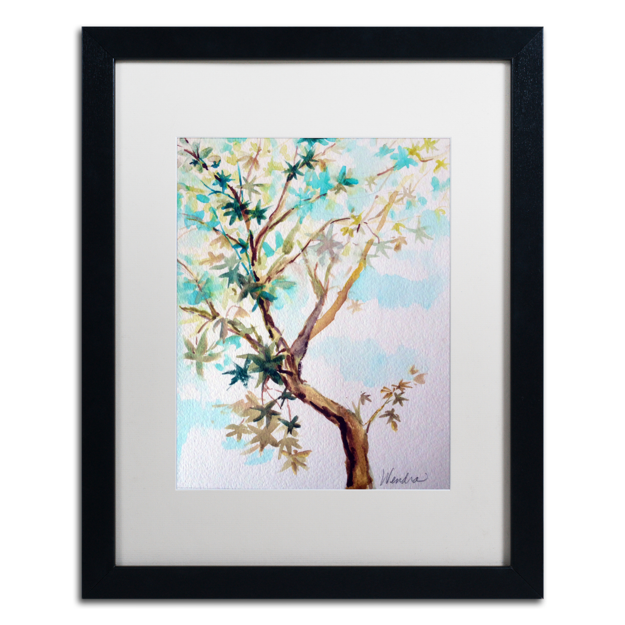 Wendra 'Blue Maple' Black Wooden Framed Art 18 X 22 Inches