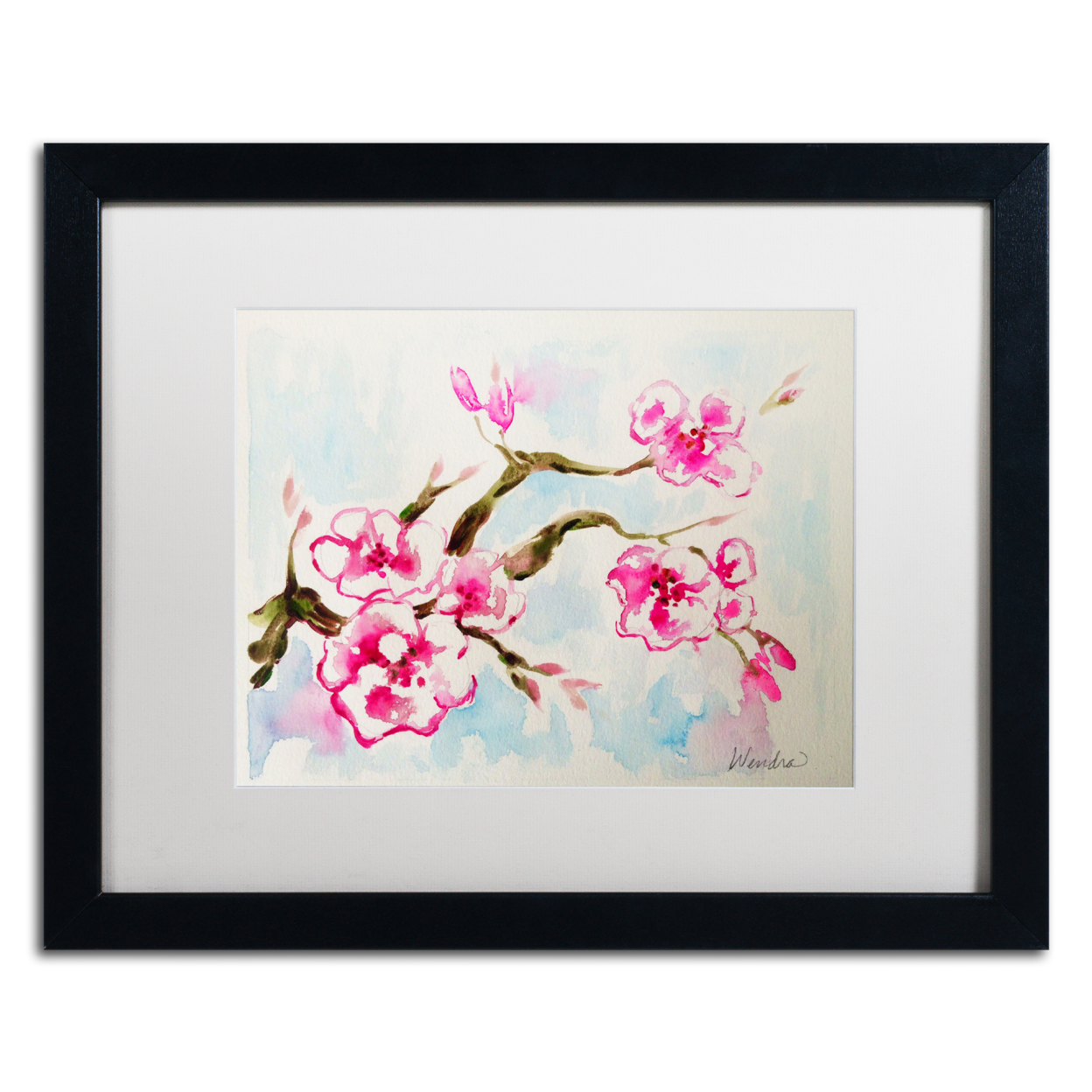 Wendra 'Cherry Blossom' Black Wooden Framed Art 18 X 22 Inches
