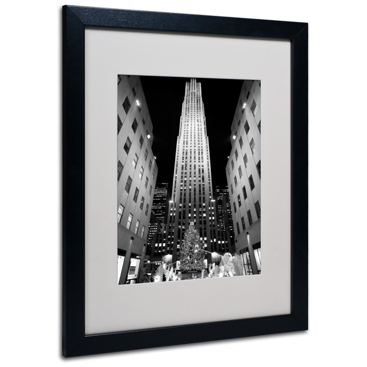 Yale Gurney 'Rockefeller Night' Black Wooden Framed Art 18 X 22 Inches