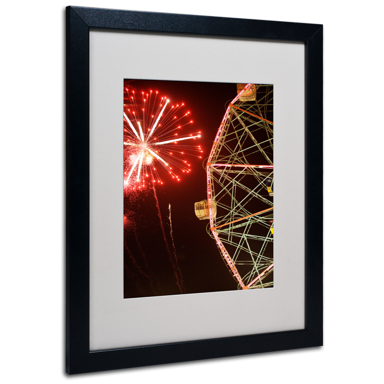 Yale Gurney 'Coney Island Fireworks' Black Wooden Framed Art 18 X 22 Inches