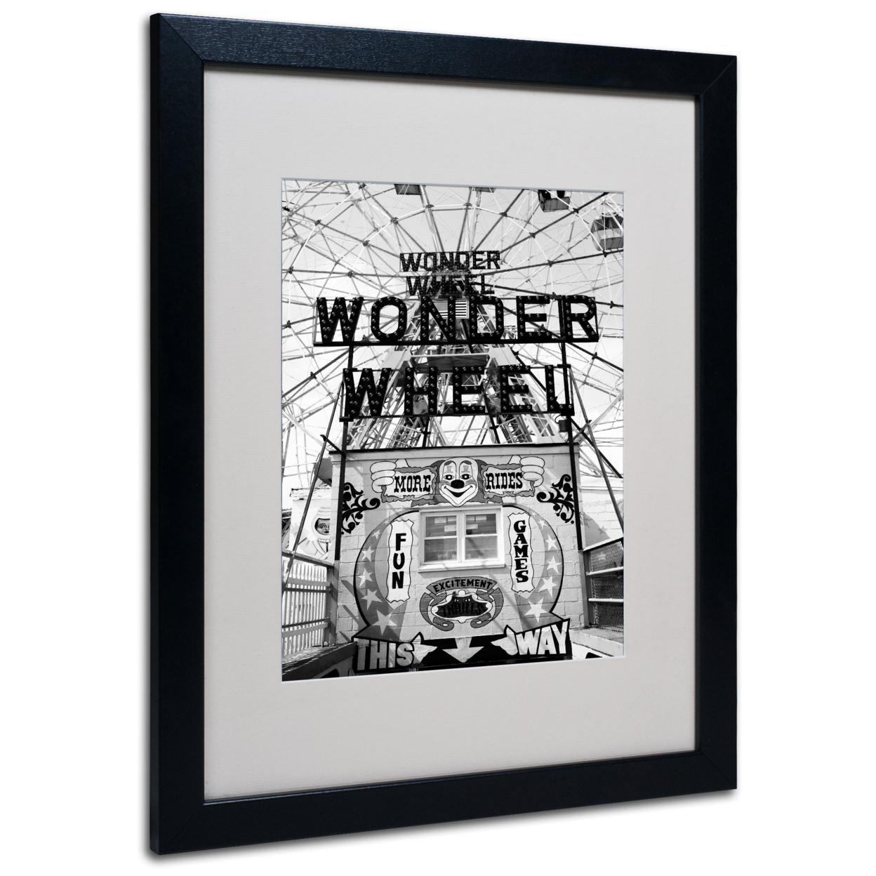 Yale Gurney 'Coney Island Wonder Wheel' Black Wooden Framed Art 18 X 22 Inches