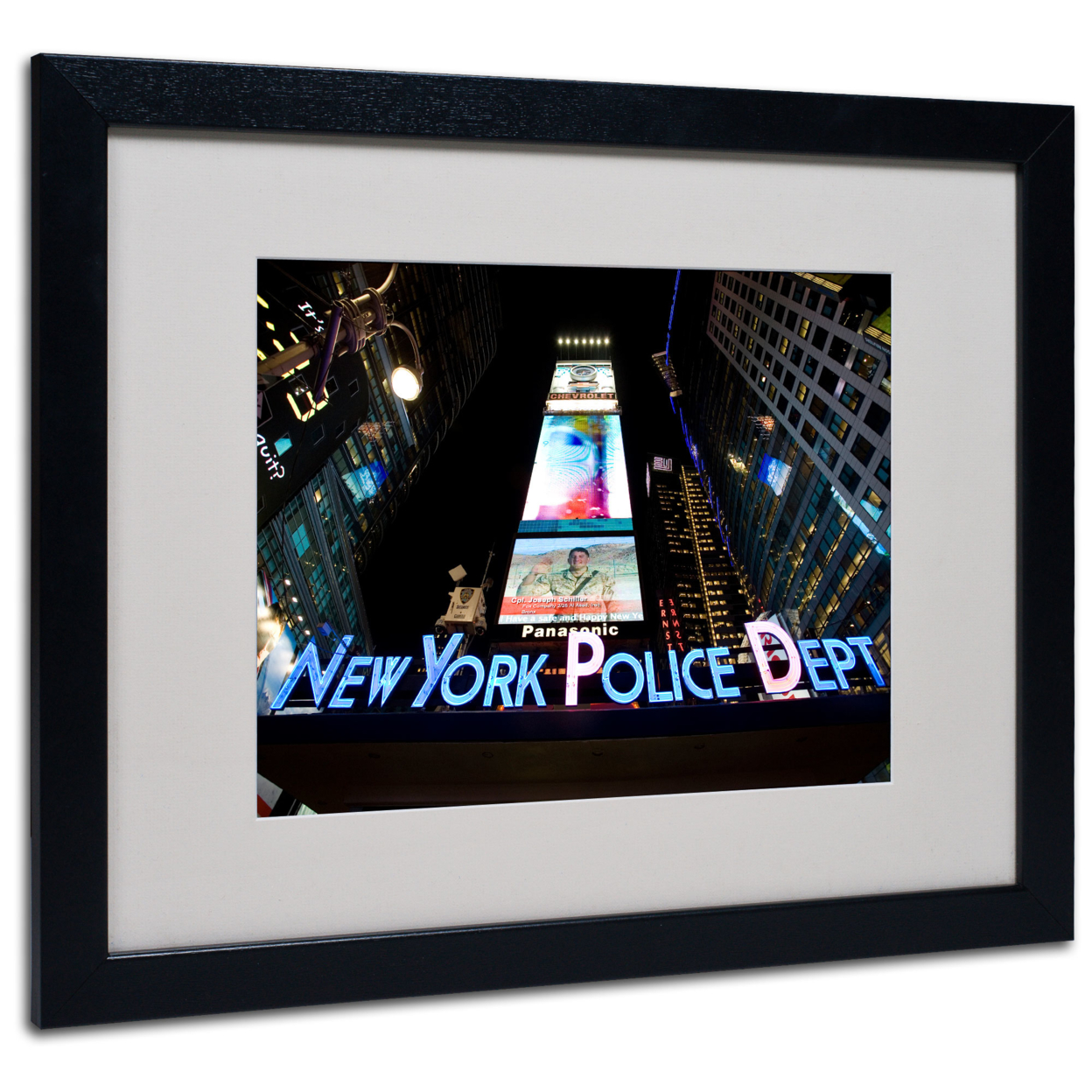 Yale Gurney 'NYPD In Blue Neon' Black Wooden Framed Art 18 X 22 Inches