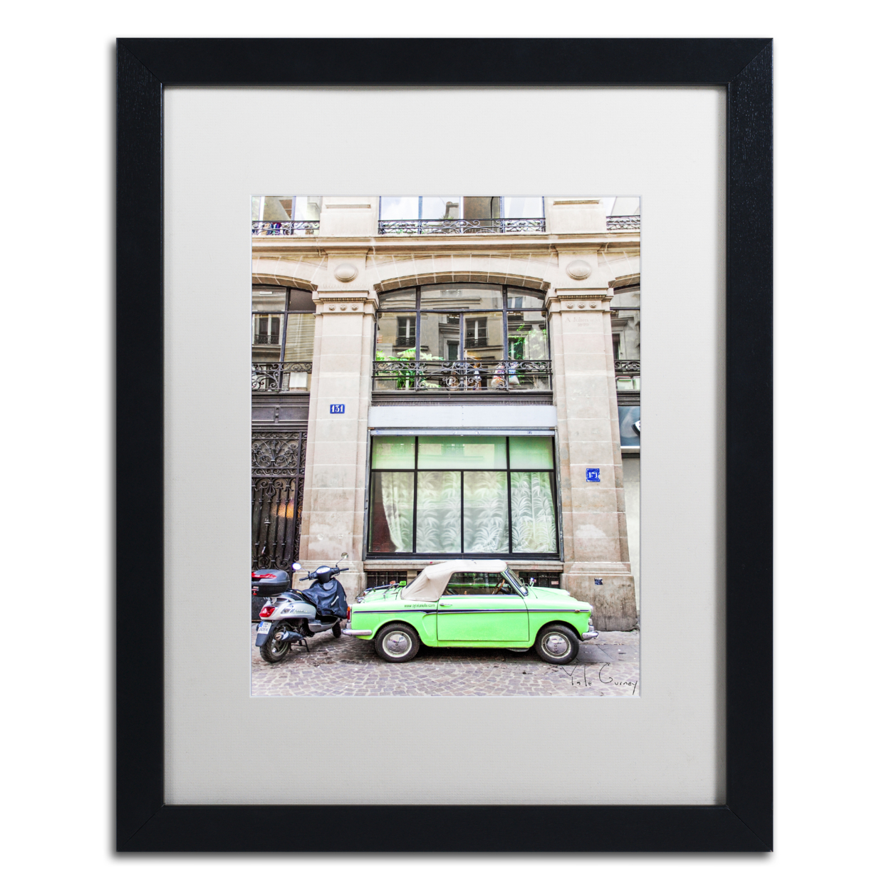 Yale Gurney 'Little Green Parisian' Black Wooden Framed Art 18 X 22 Inches