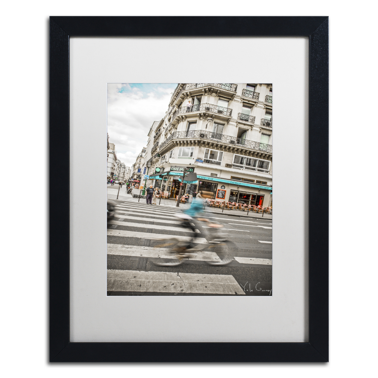 Yale Gurney 'Paris Bicycle Rider' Black Wooden Framed Art 18 X 22 Inches