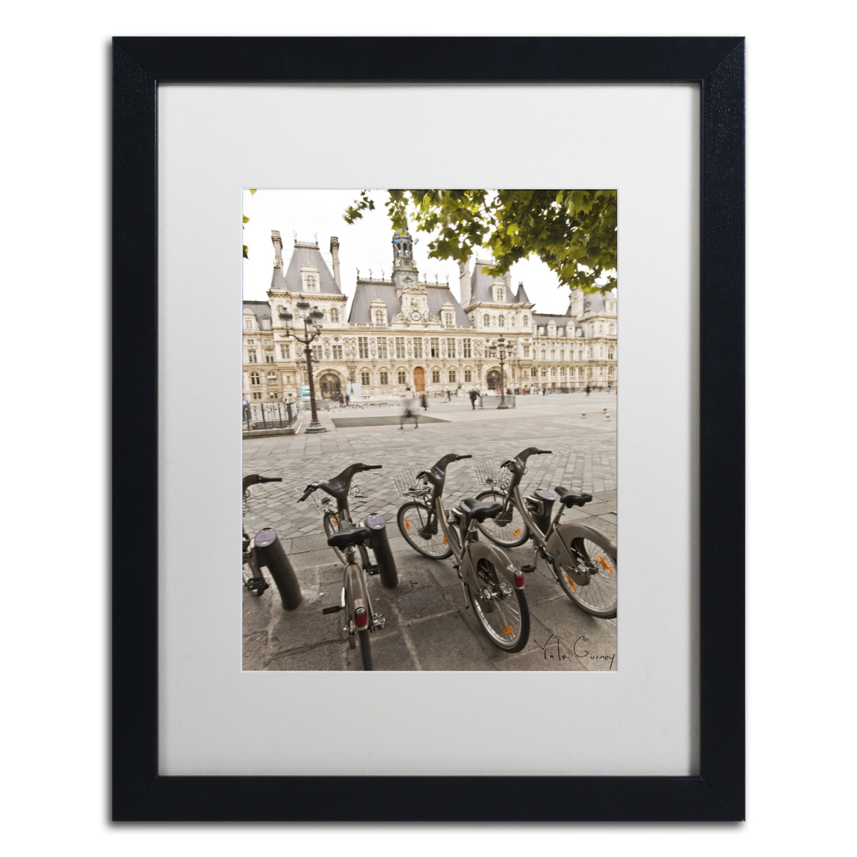 Yale Gurney 'Paris Deux - City Hall Bicycles' Black Wooden Framed Art 18 X 22 Inches