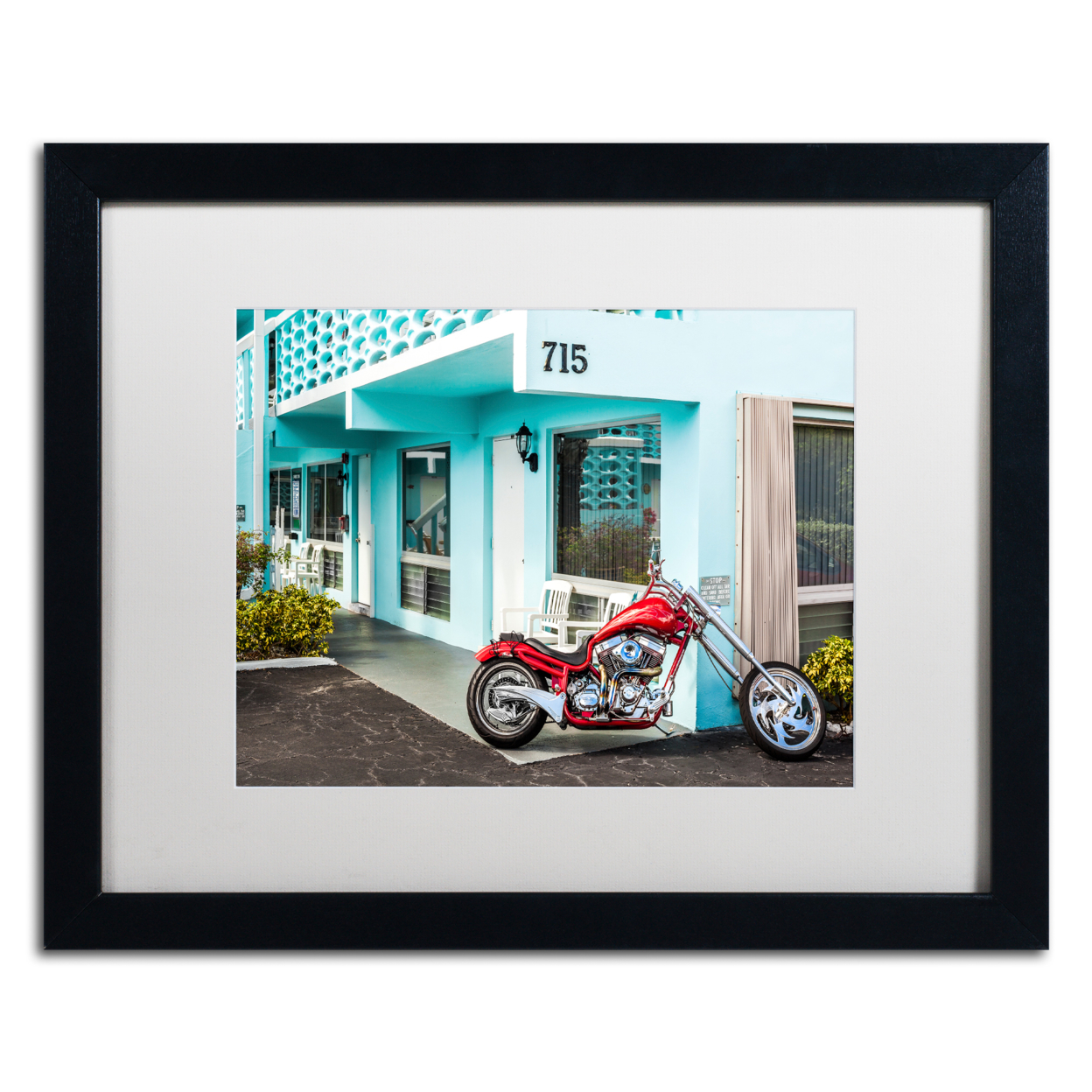 Yale Gurney 'Red Motorcycle' Black Wooden Framed Art 18 X 22 Inches