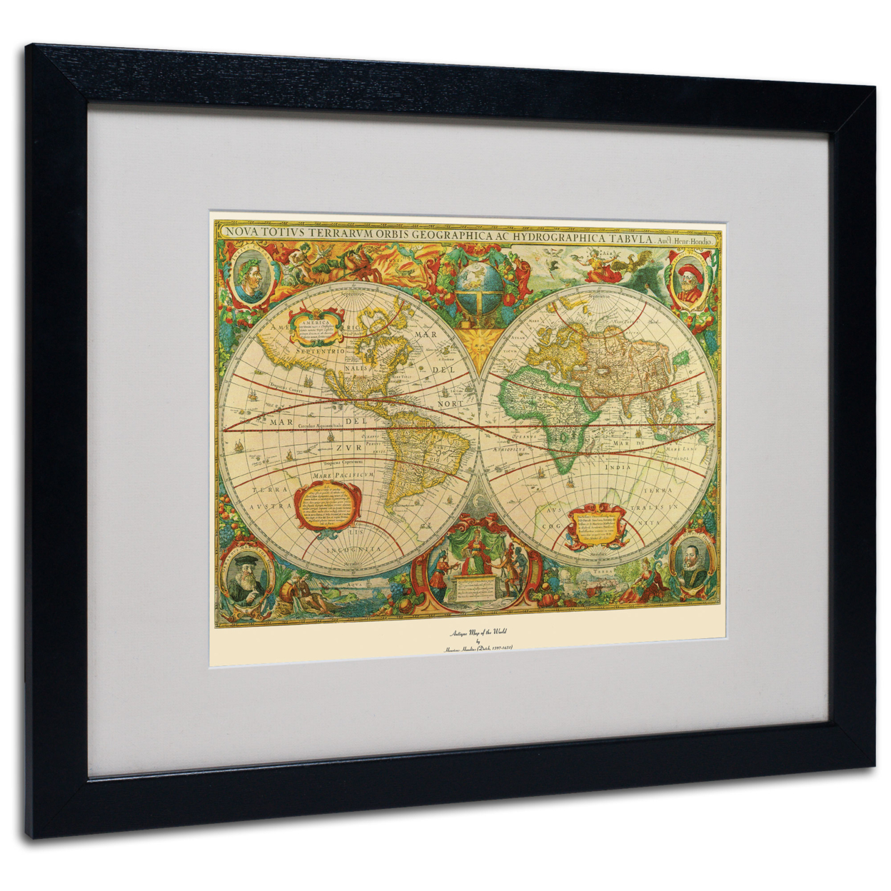 Old World Map Painting' Black Wooden Framed Art 18 X 22 Inches