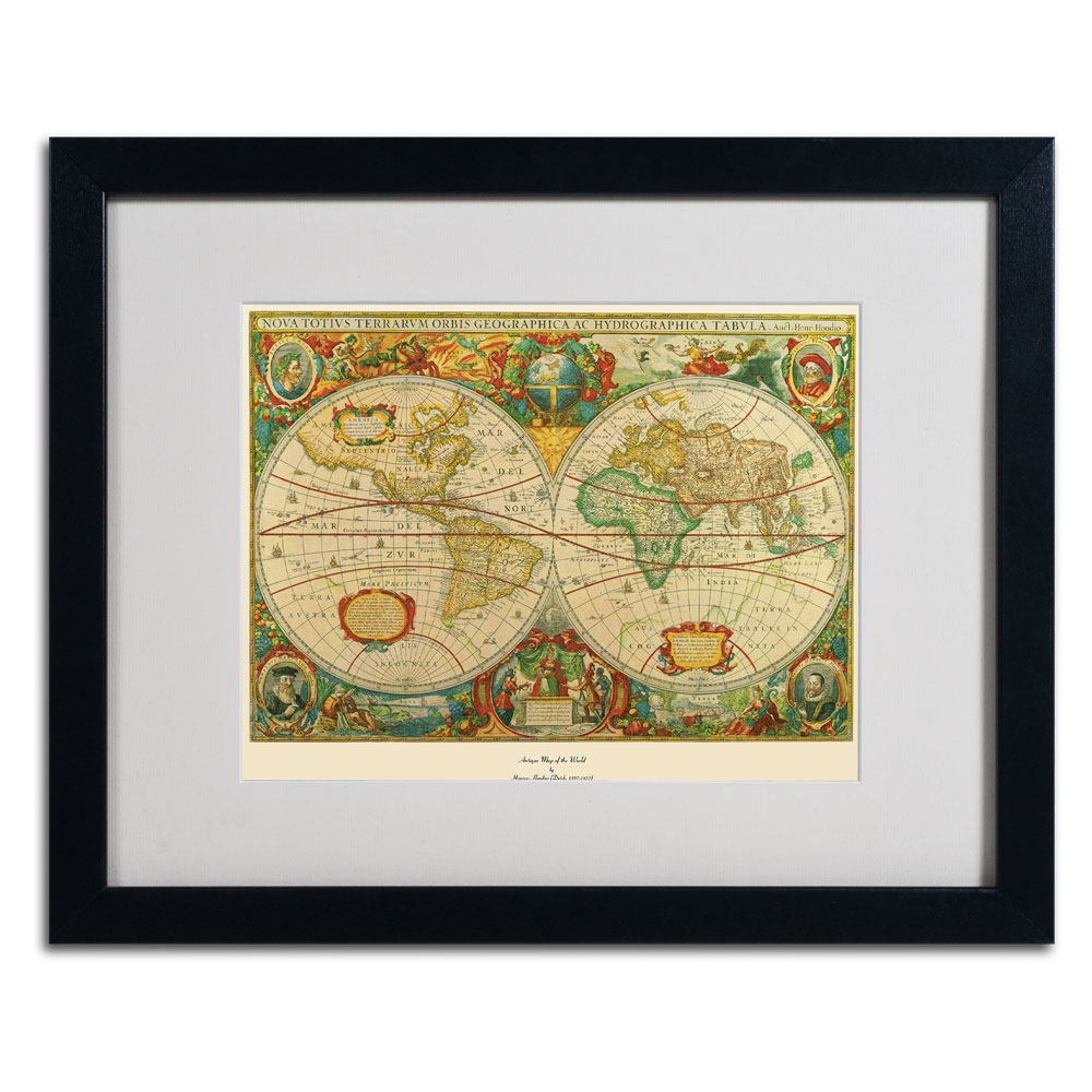 Old World Map Painting' Black Wooden Framed Art 18 X 22 Inches