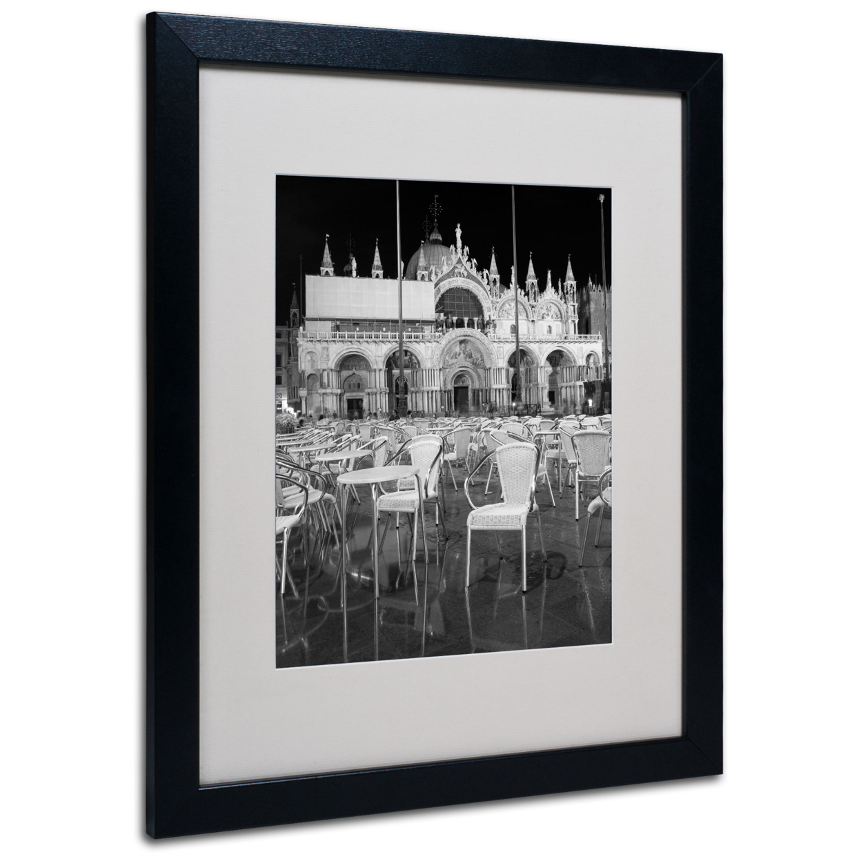 Moises Levy 'Chairs In San Marco' Black Wooden Framed Art 18 X 22 Inches