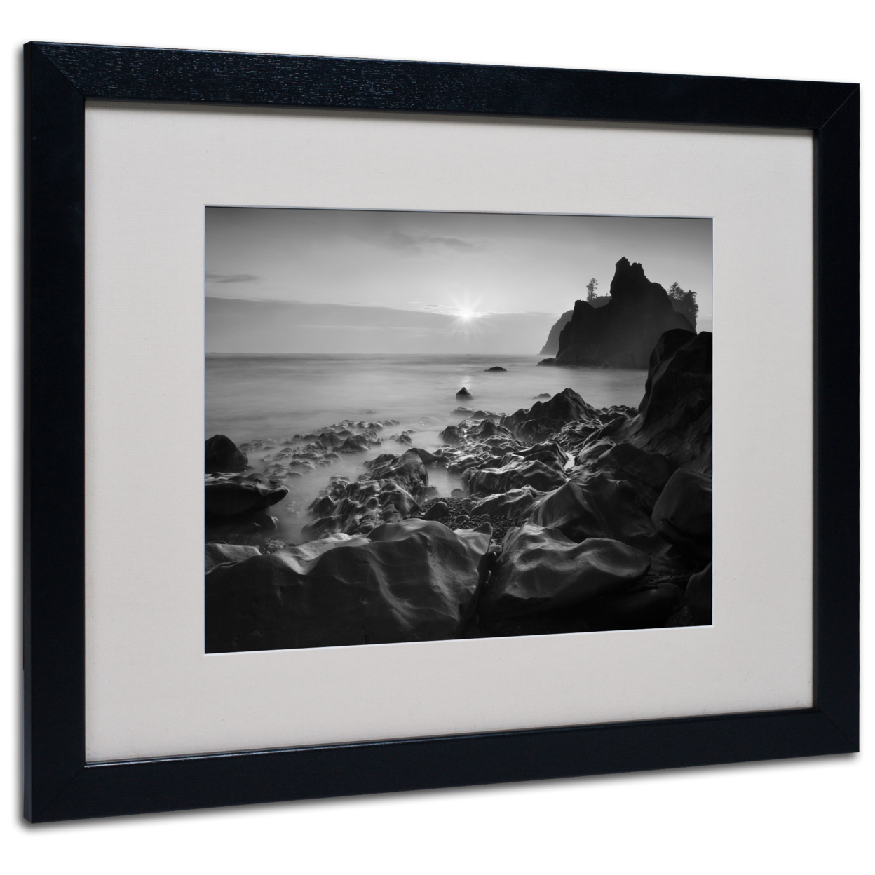 Moises Levy 'Sunset At Ruby Beach' Black Wooden Framed Art 18 X 22 Inches