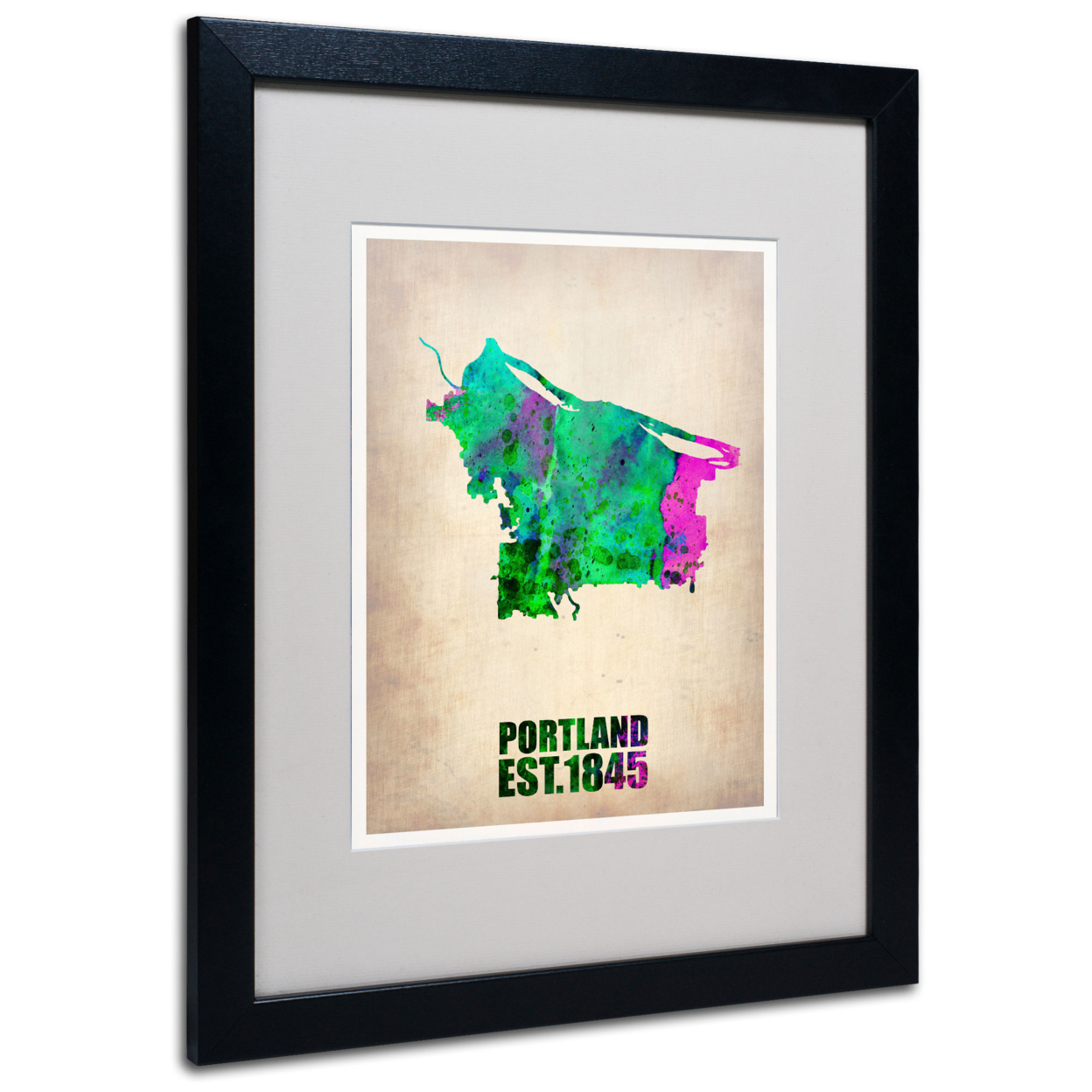 Naxart 'Portland Watercolor Map' Black Wooden Framed Art 18 X 22 Inches