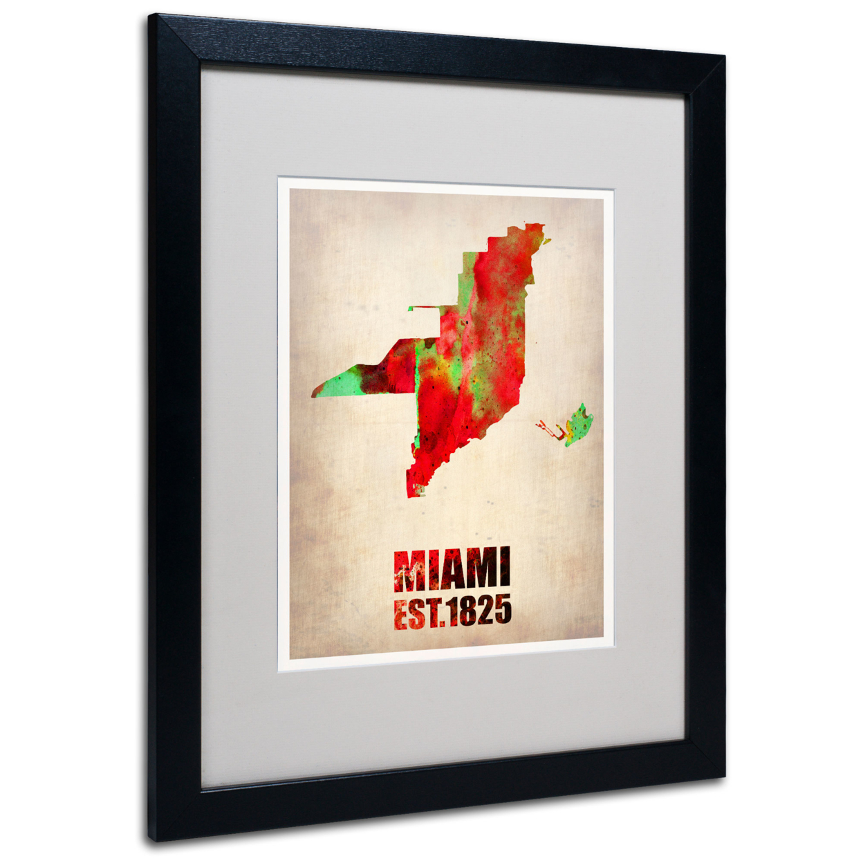 Naxart 'Miami Watercolor Map' Black Wooden Framed Art 18 X 22 Inches