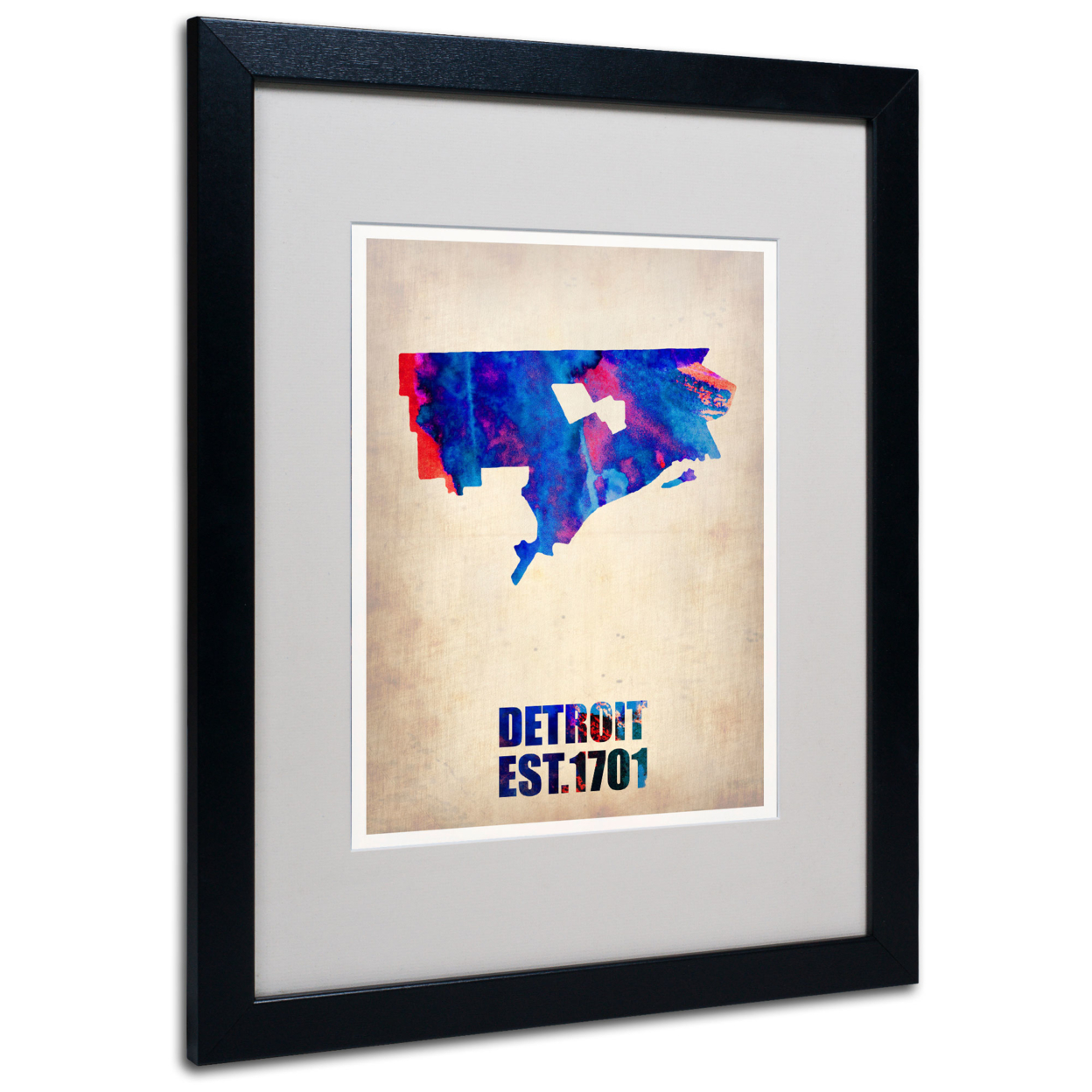 Naxart 'Detroit Watercolor Map' Black Wooden Framed Art 18 X 22 Inches