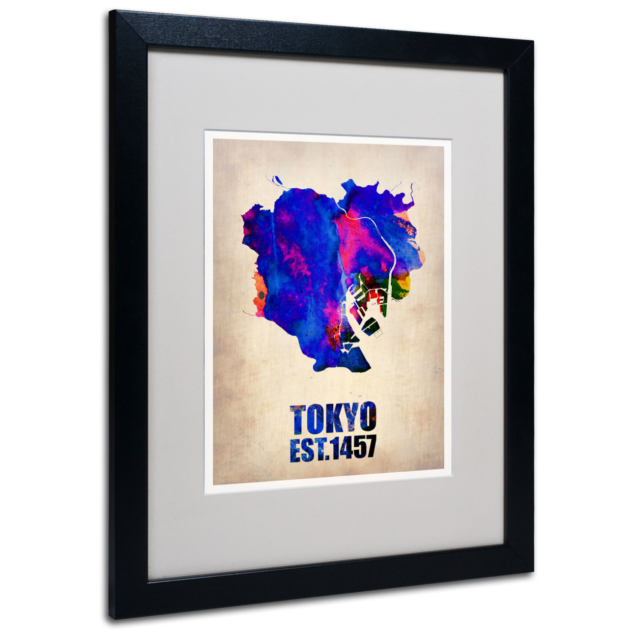 Naxart 'Tokyo Watercolor Map' Black Wooden Framed Art 18 X 22 Inches