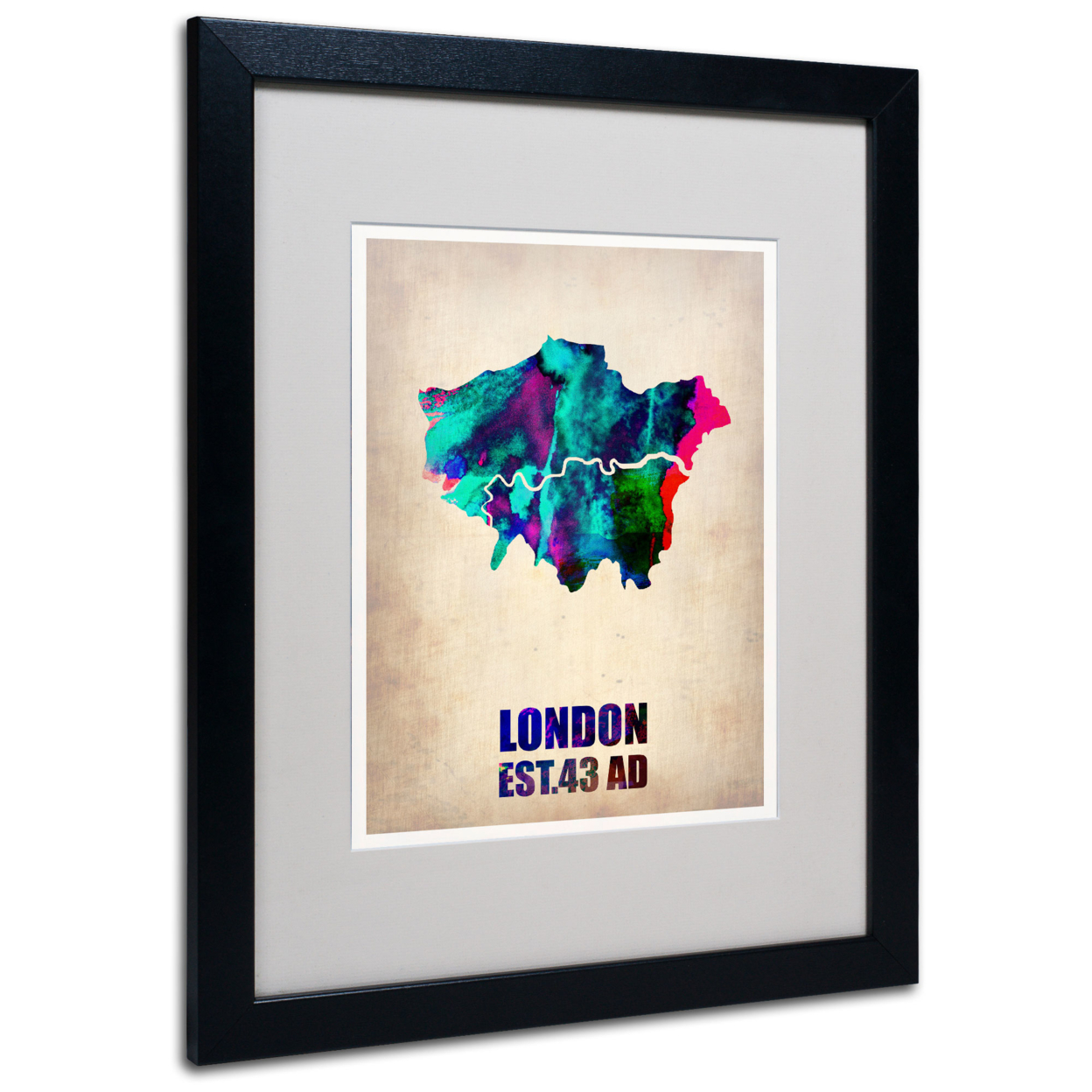 Naxart 'London Watercolor Map 2' Black Wooden Framed Art 18 X 22 Inches