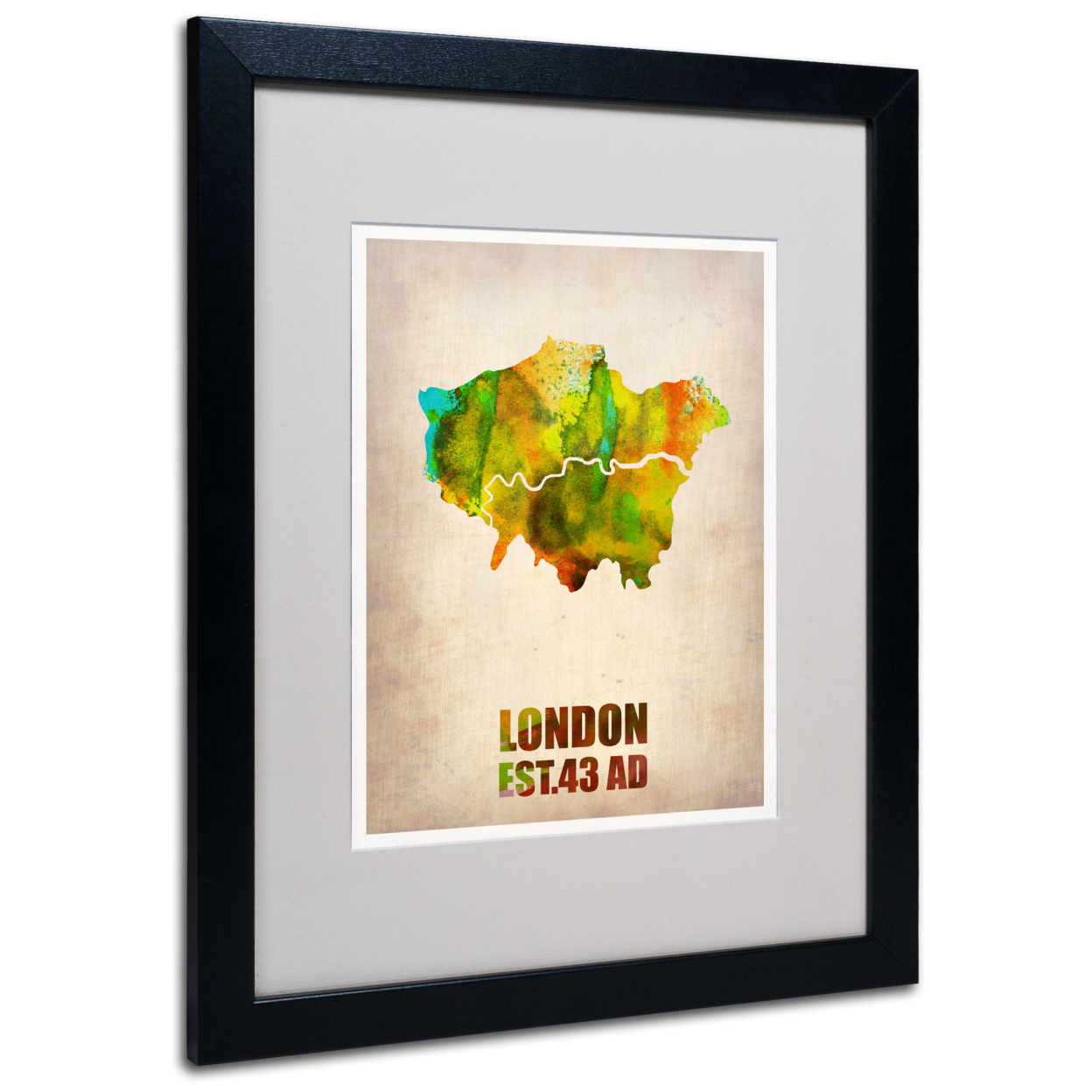 Naxart 'London Watercolor Map' Black Wooden Framed Art 18 X 22 Inches