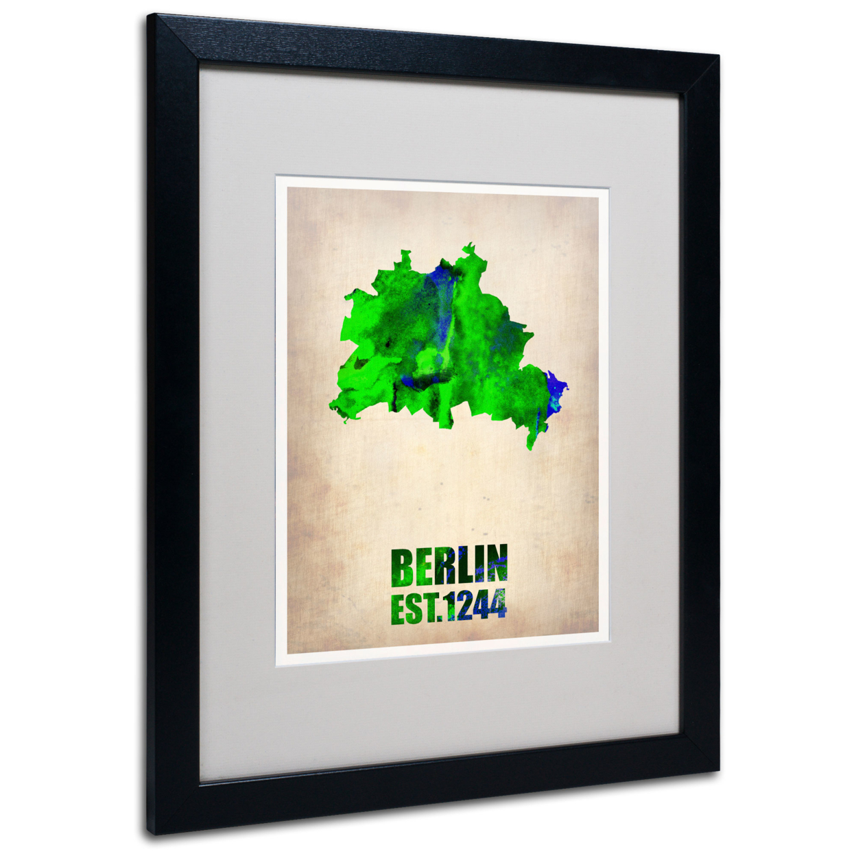 Naxart 'Berlin Watercolor Map' Black Wooden Framed Art 18 X 22 Inches