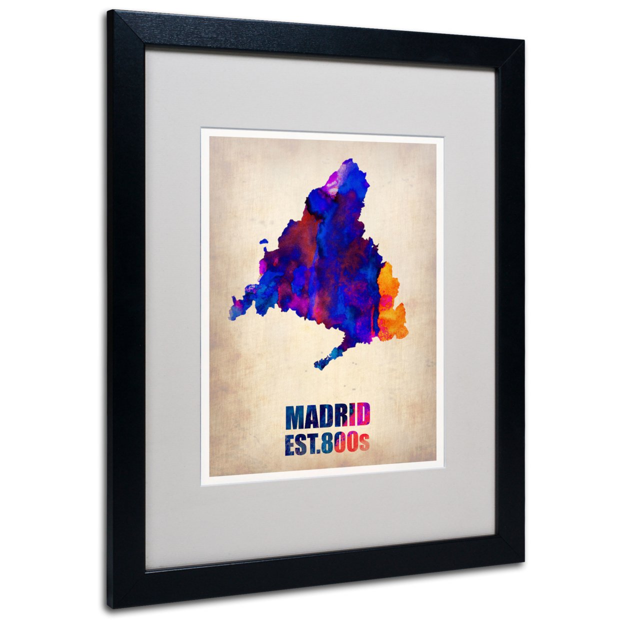 Naxart 'Madrid Watercolor Map' Black Wooden Framed Art 18 X 22 Inches