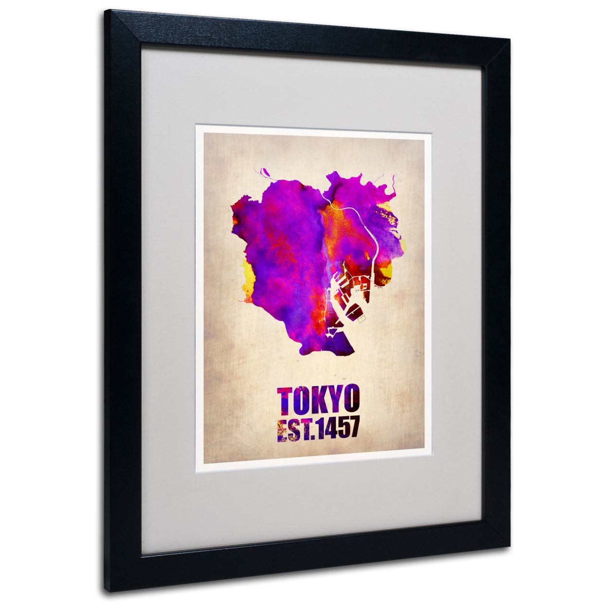 Naxart 'Tokyo Watercolor Map 2' Black Wooden Framed Art 18 X 22 Inches