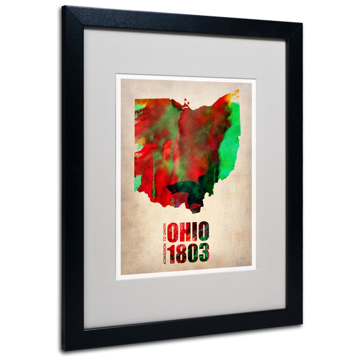 Naxart 'Ohio Watercolor Map' Black Wooden Framed Art 18 X 22 Inches