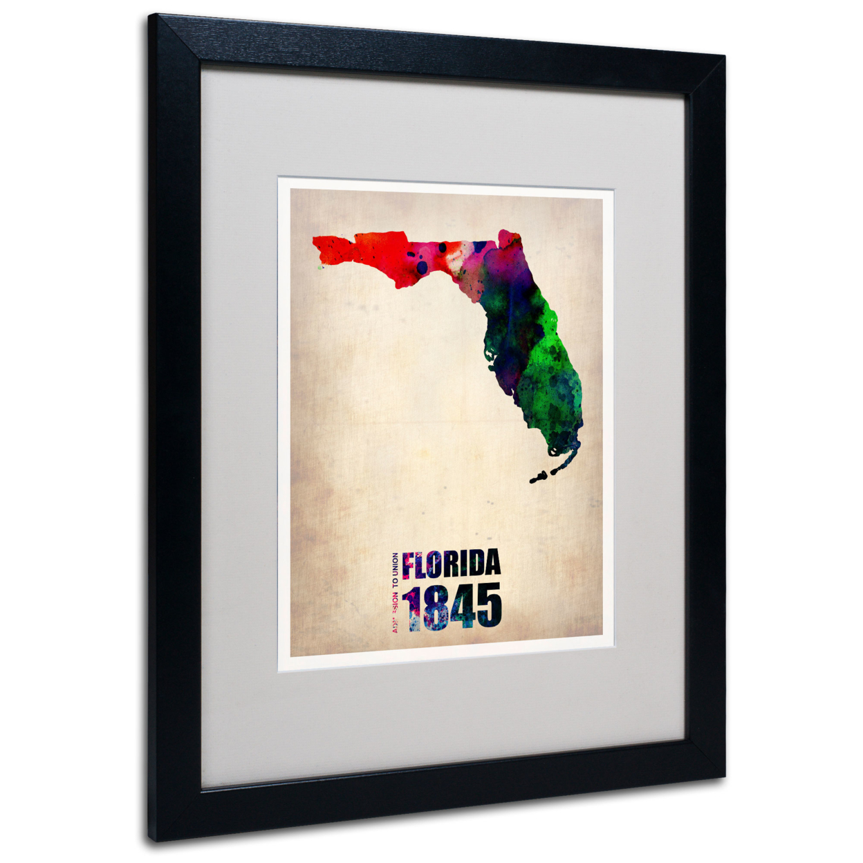 Naxart 'Florida Watercolor Map' Black Wooden Framed Art 18 X 22 Inches
